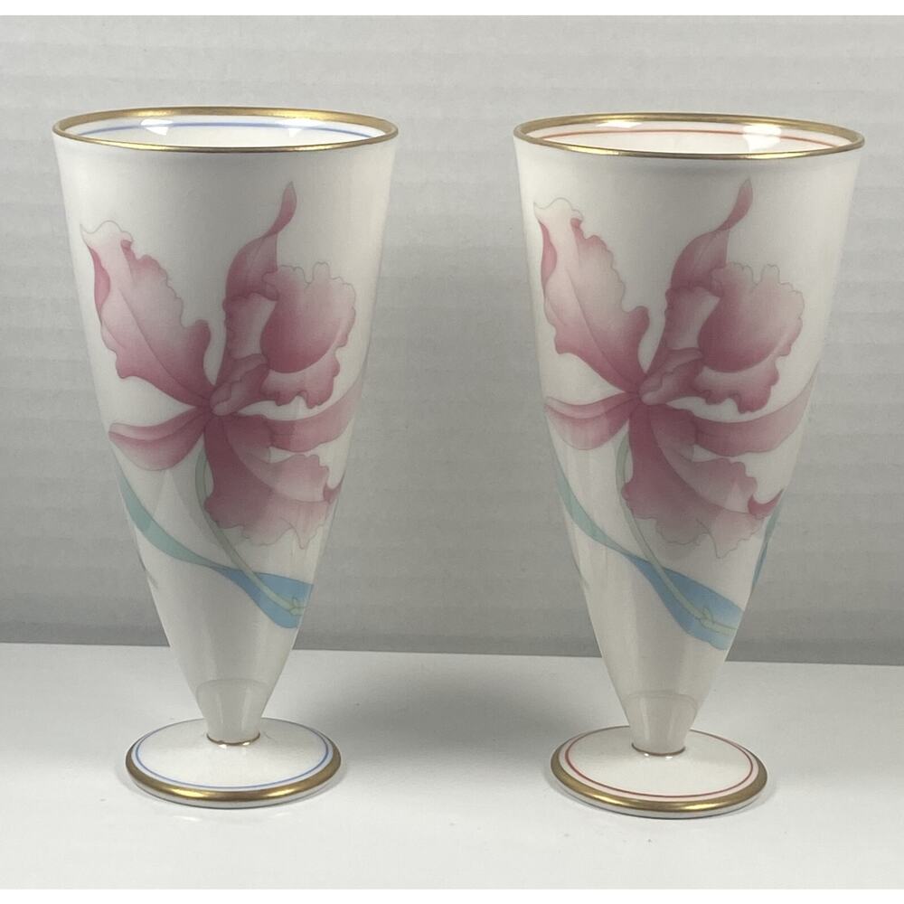 2 Fukagawa Koransha Hand Painted Paste1Orchid Porcelain Saki Wine Cups Asain